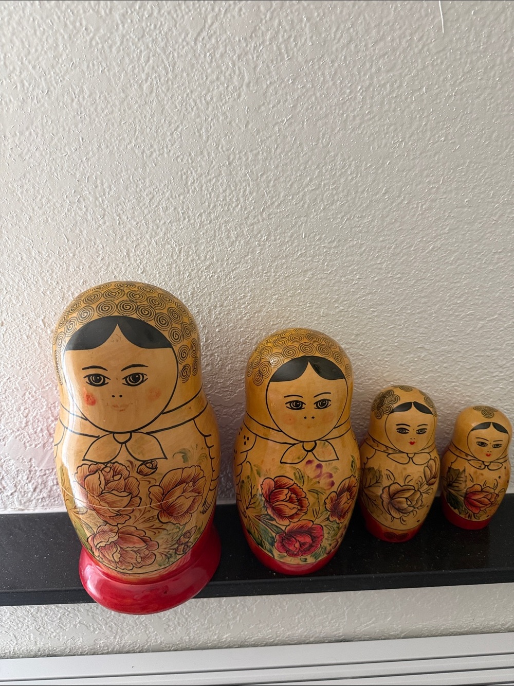 Hand-Painted Russian Nesting Dolls Matryoshka Set - 4 Yellow & Red   USSR